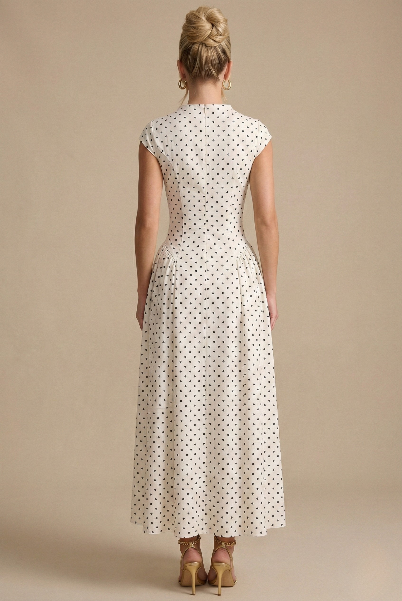 Polka Dot Maxi Dress High Neck Cap Sleeve Dottie - Women's Dress