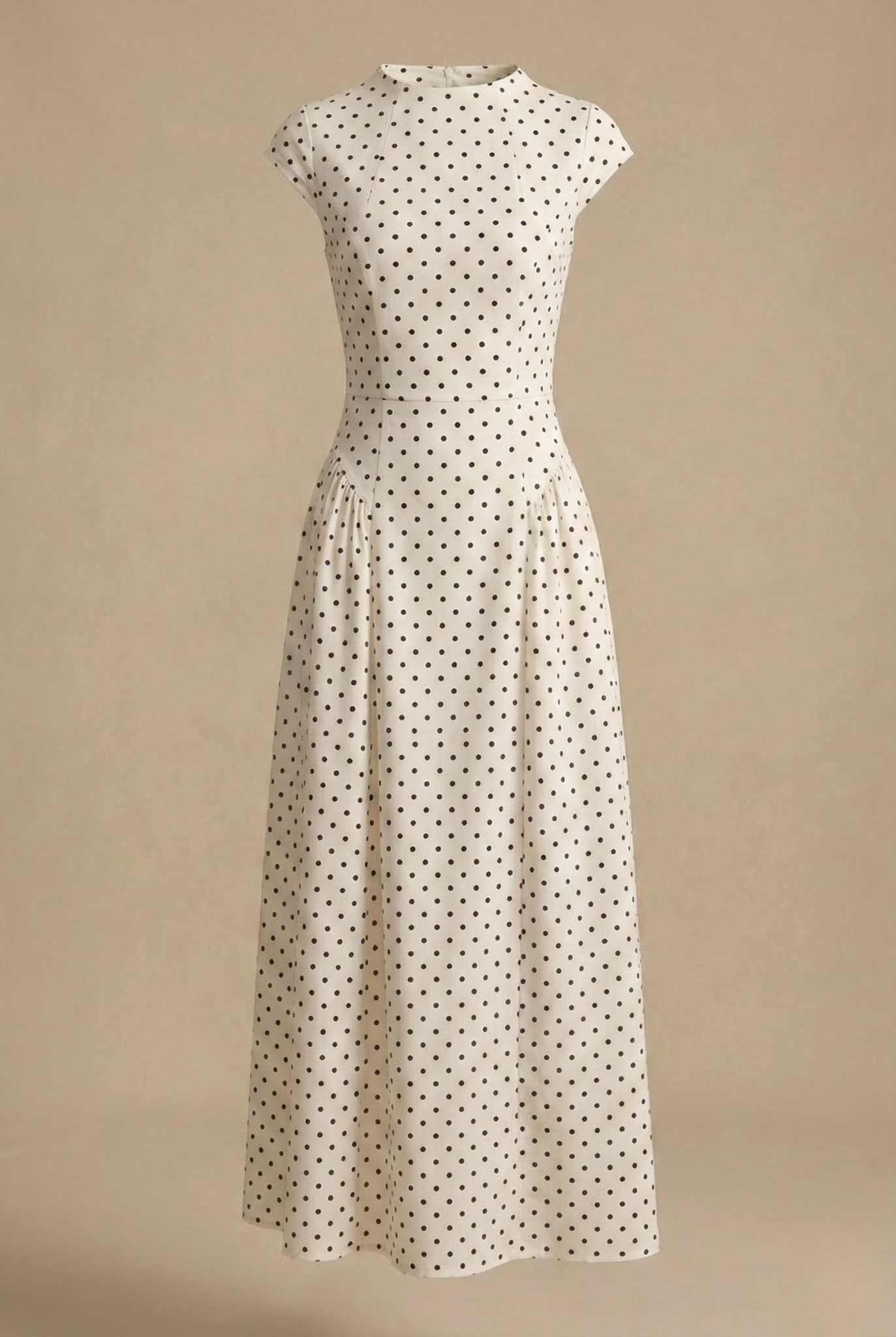 Polka Dot Maxi Dress High Neck Cap Sleeve Dottie - Women's Dress