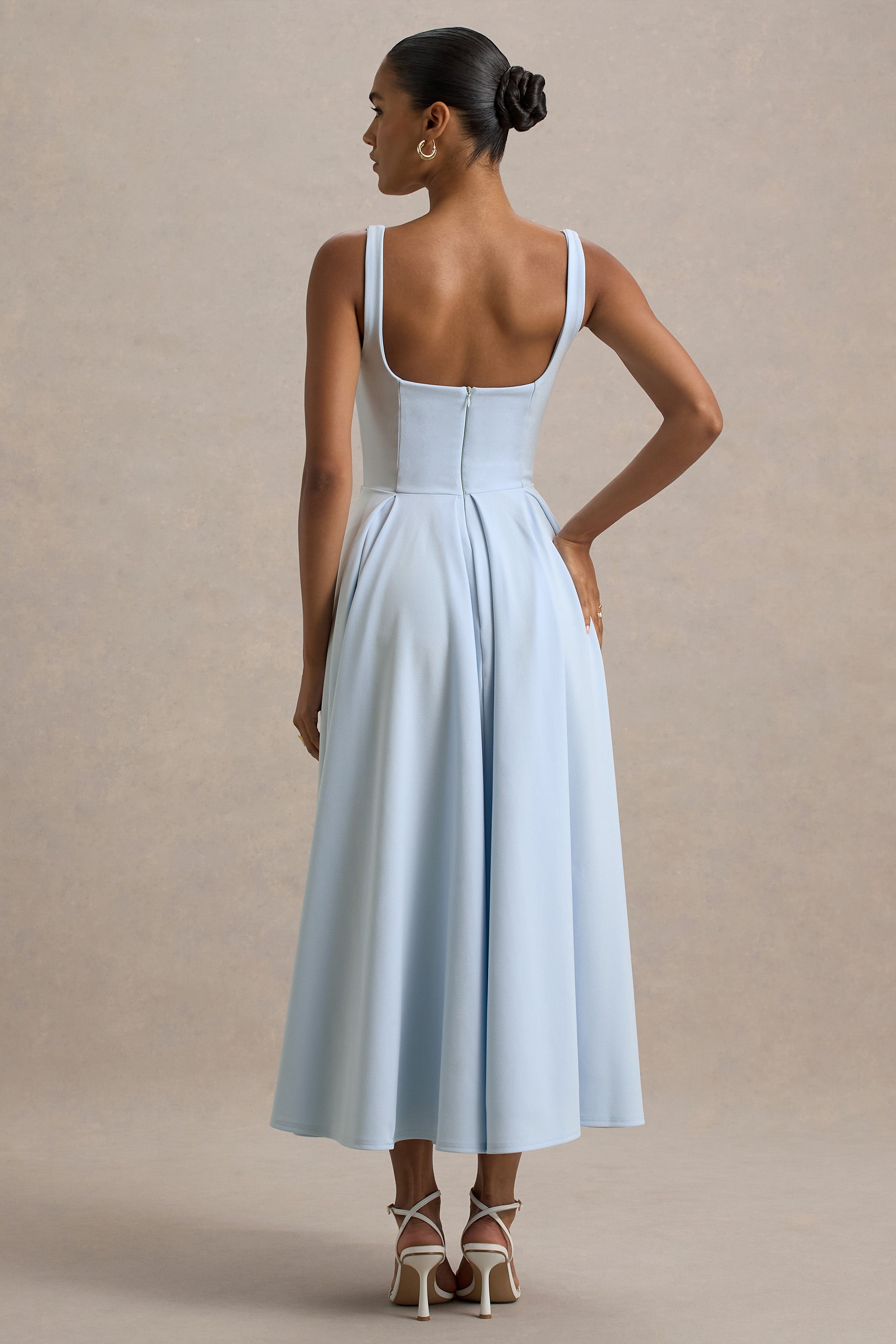 Square Neck Midi Dress Pleated Skirt Parina - Women's Dress