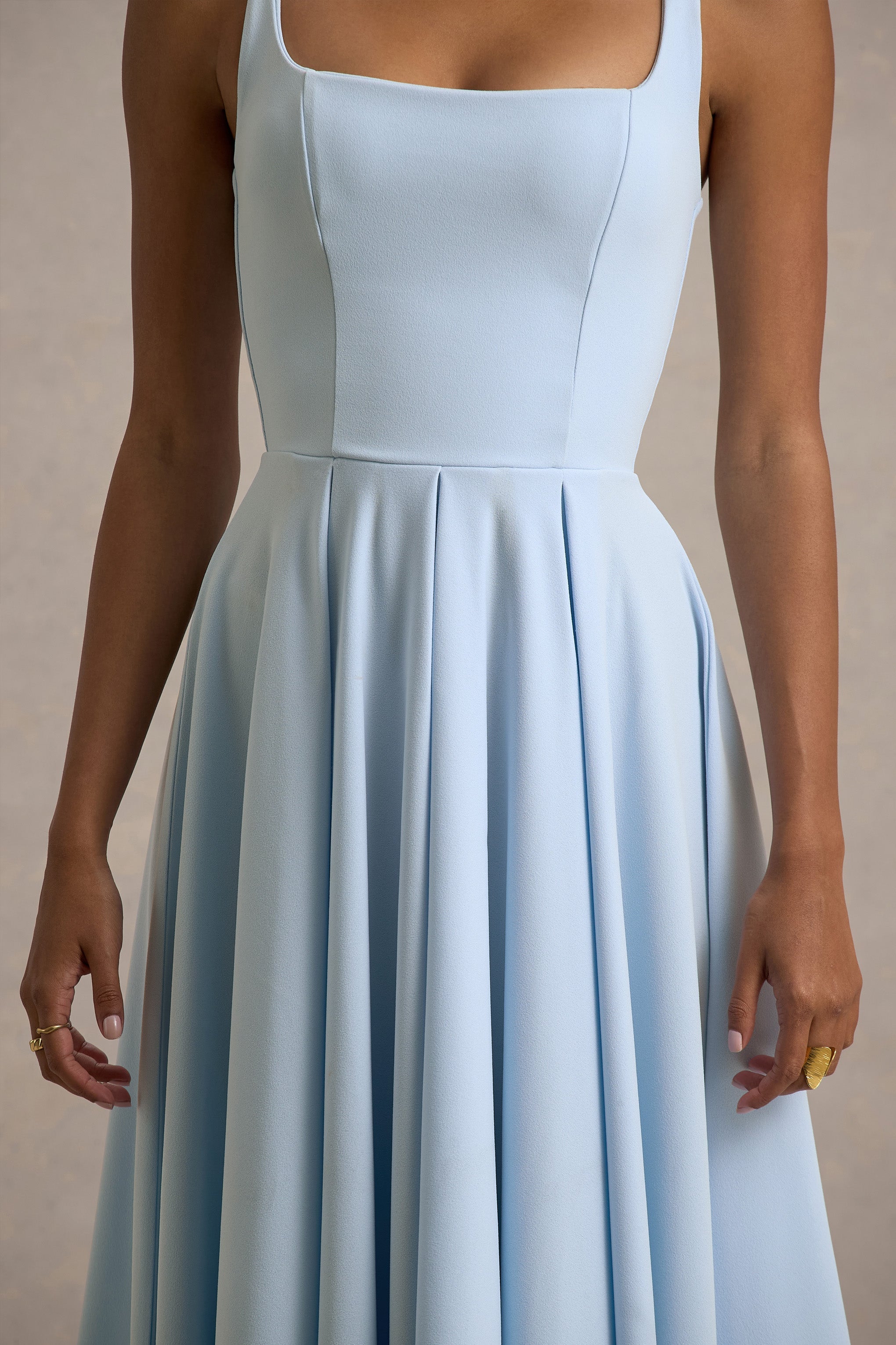 Square Neck Midi Dress Pleated Skirt Parina - Women's Dress