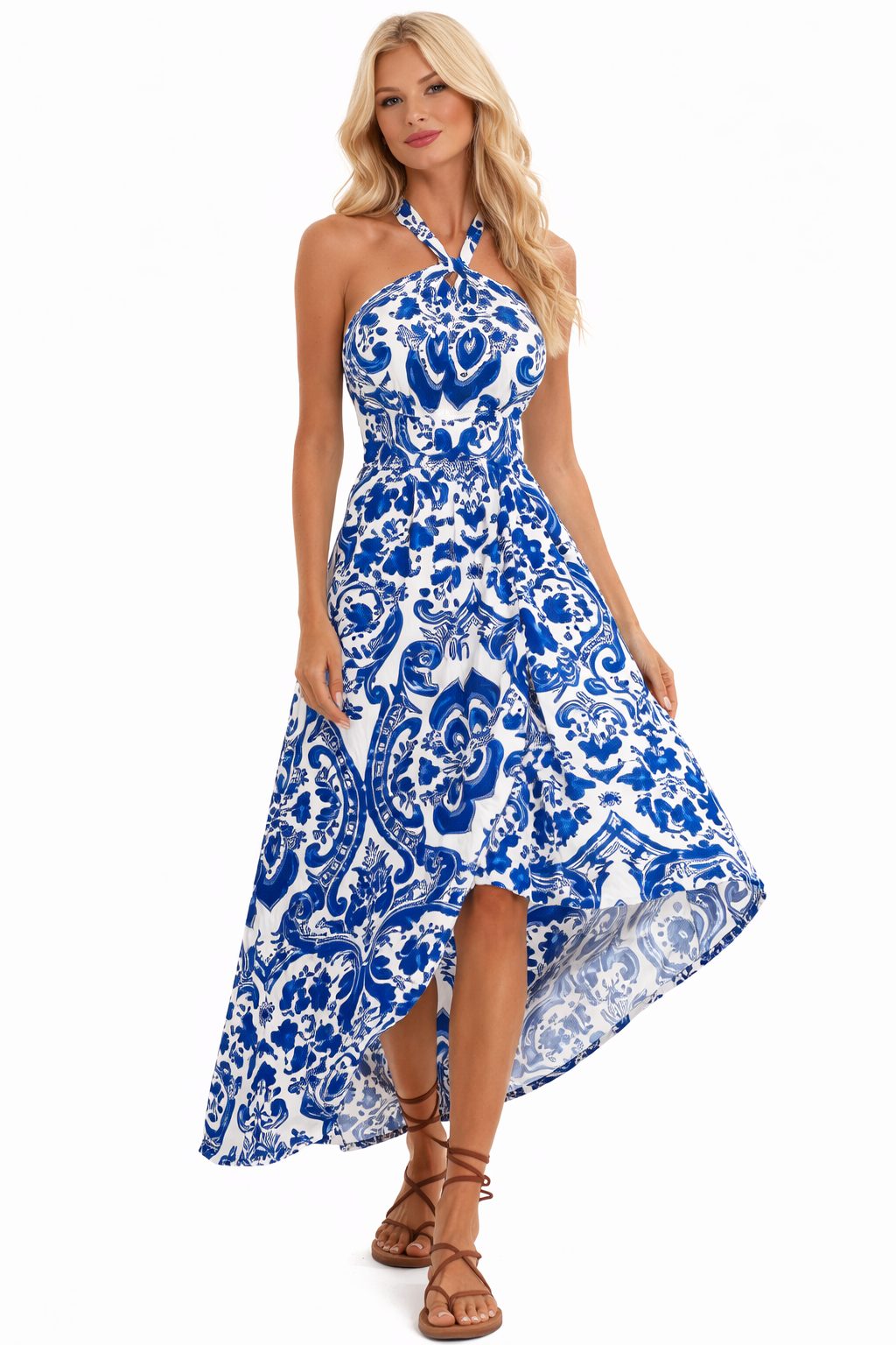 Halter Maxi Dress Crisscross Nora - Women's Dress