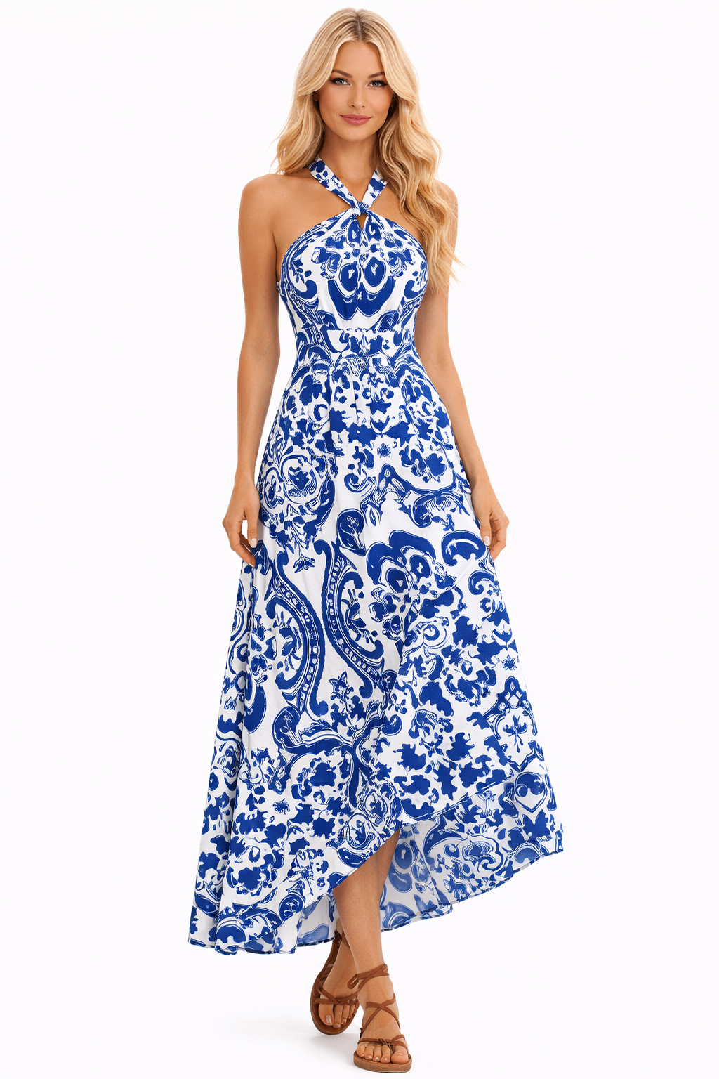 Halter Maxi Dress Crisscross Nora - Women's Dress