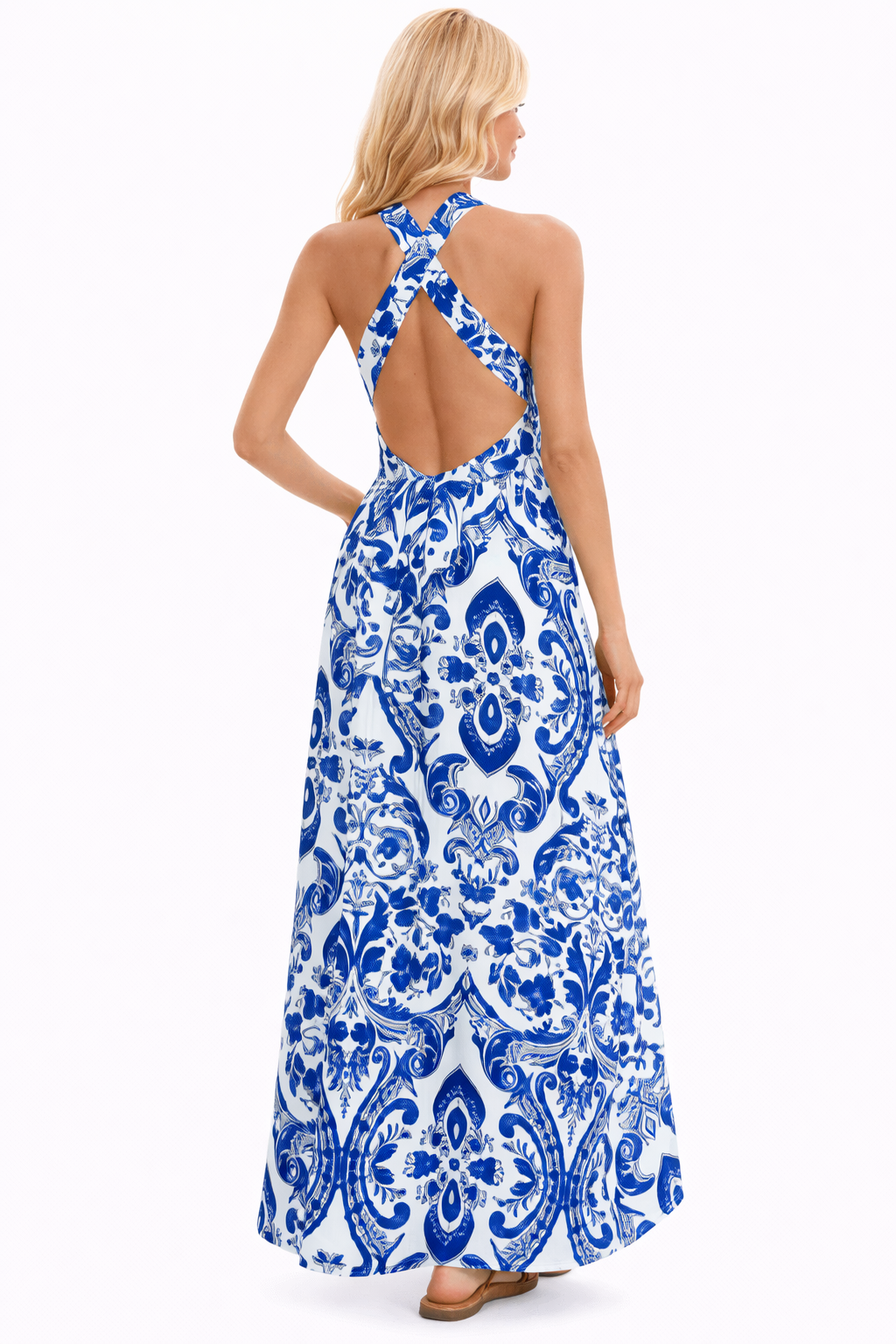 Halter Maxi Dress Crisscross Nora - Women's Dress