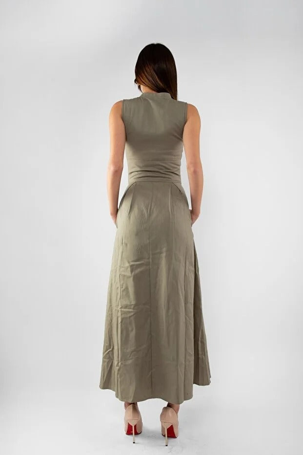 Long sleeveless dress women with zipper
