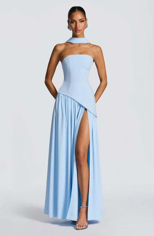 Strapless Chiffon Maxi Dress Celeste - Women's Dress