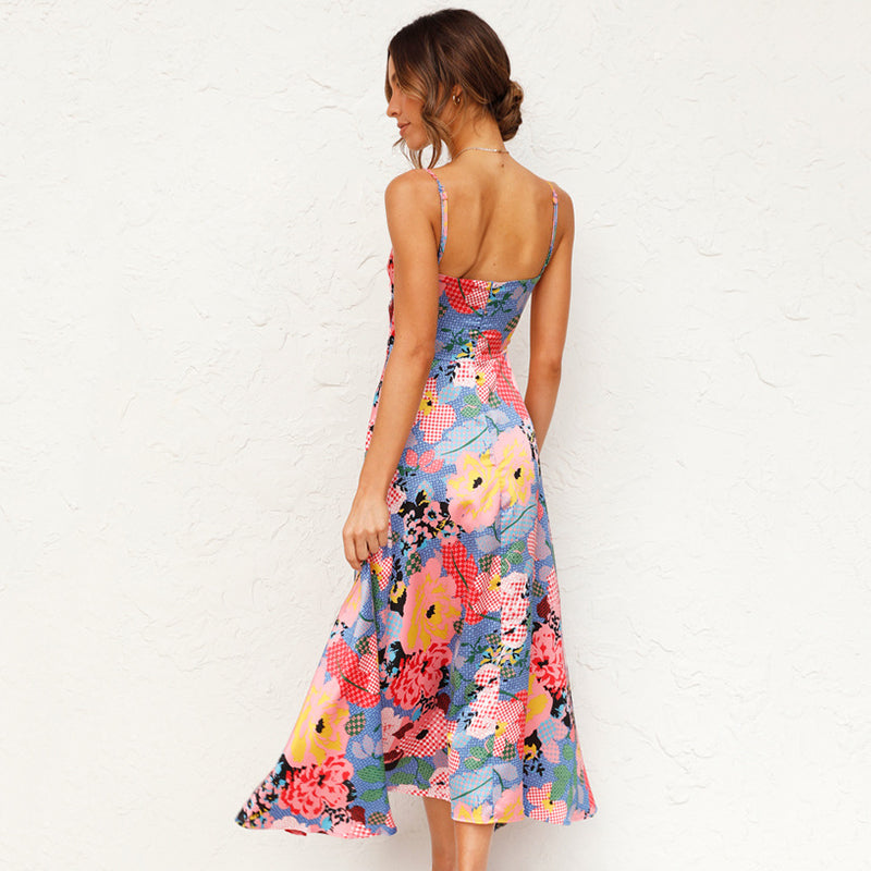 Floral Maxi Dress Square Neck Vera - Women's Dress