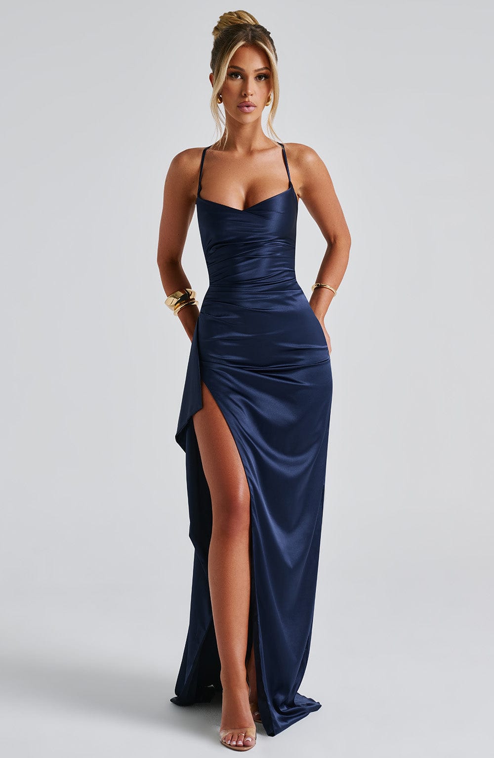 Cowl Neck Satin Maxi Dress Luna - Women's Dress