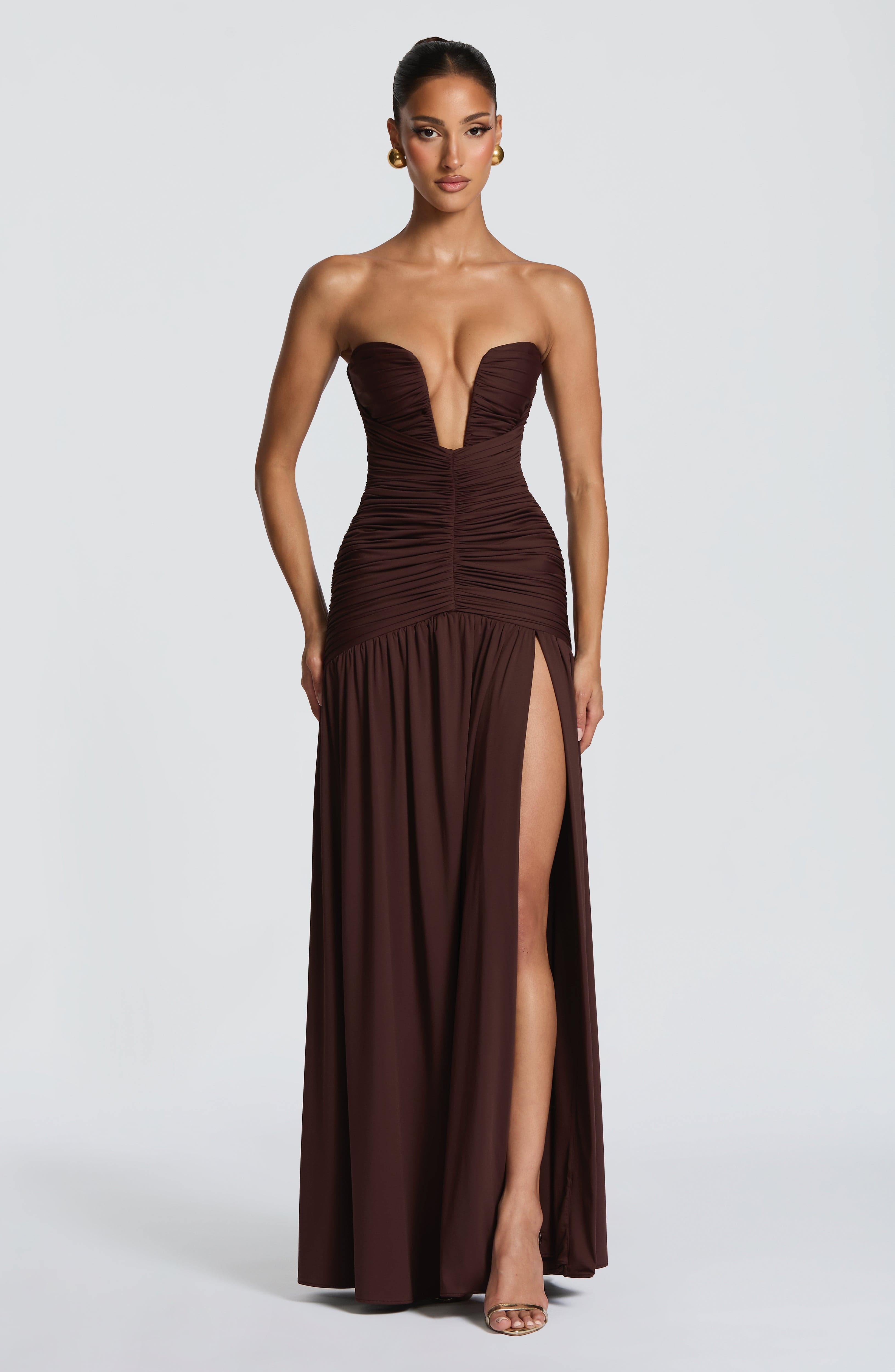 Strapless Maxi Dress High Slit Junia - Women's Dress