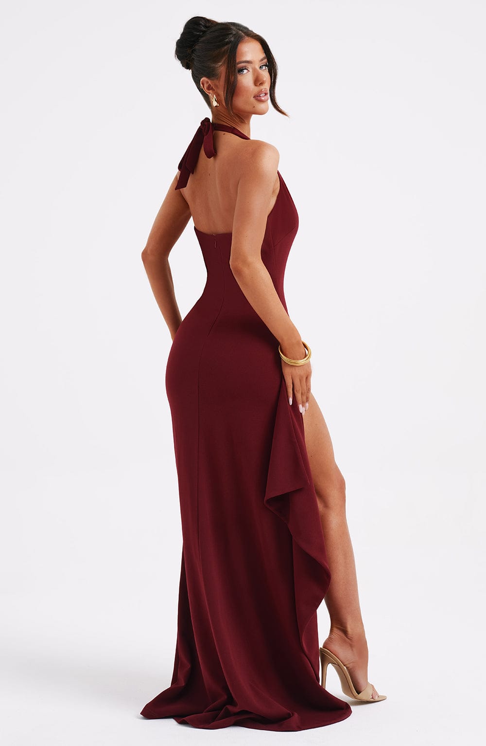 Halter Backless Maxi Dress High Slit Jade - Women's Dress