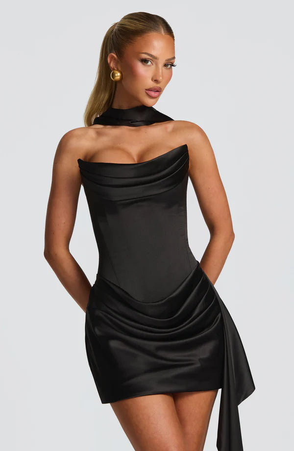 Strapless Satin Mini Dress Mila - Women's Dress