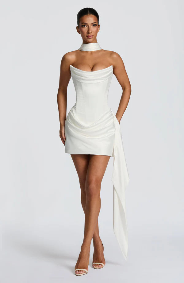 Strapless Satin Mini Dress Mila - Women's Dress