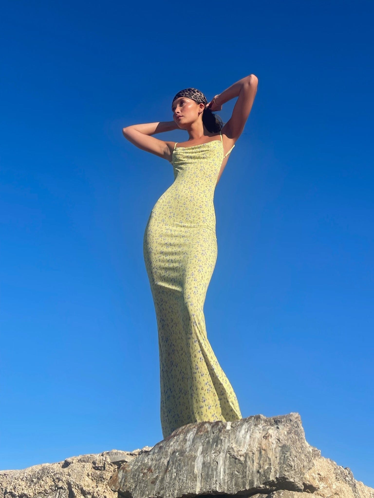 Floral Slip Maxi Dress Scooped Back Spaghetti Strap Monica - Women's Dress