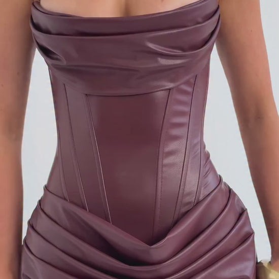 vestido fiesta mujer burdeos corset sexy sin tirantes