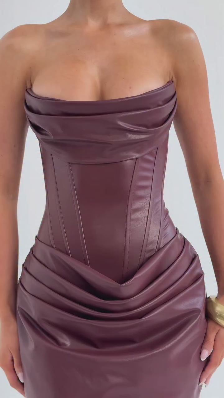 vestido fiesta mujer burdeos corset sexy sin tirantes