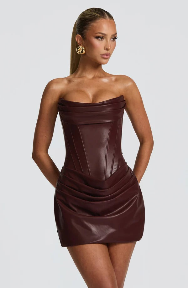 vestido corset mujer burdeos fiesta elegante sin tirantes